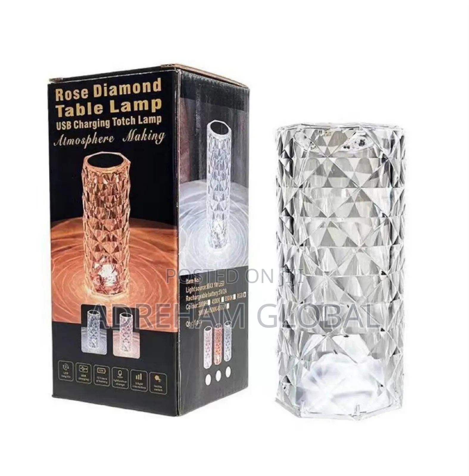 Rechargeable Diamond Crystal RGB Multi Colored Bedside Lamp