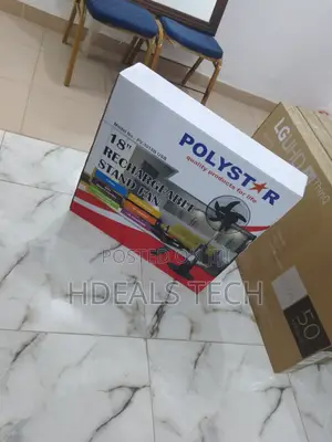 Polystar Stand Fan With 2 LED Bright Light - 18'' Recharge.