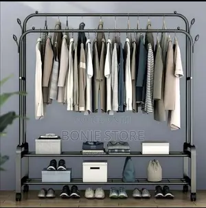 48kg Heavy Duty Double Pole Cloth Rack Hanger With 4 Wheel