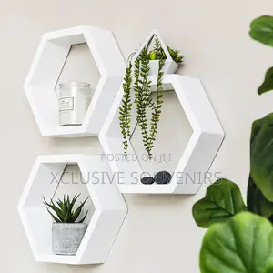 Geometric Wooden Floating Hexagon Wall Shelve