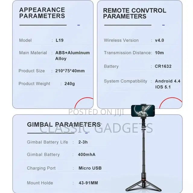 Lo8 Gimbal Stabilizer Selfie Stick Tripod