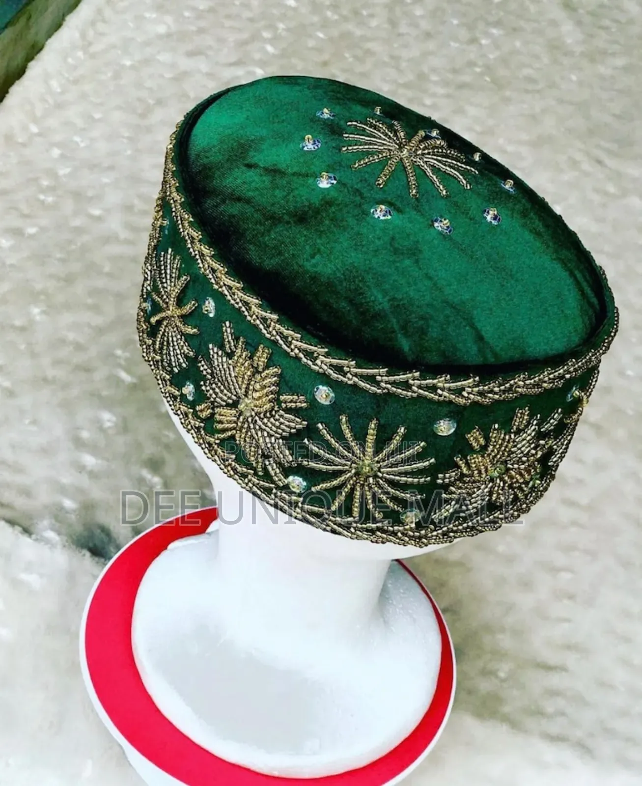 Men Native Beaded Ozo Velvet Round Cap for All Occasions.