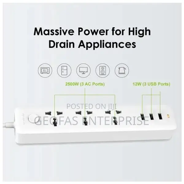 Oraimo Powerhub 3 6 Ports UK Power Strip Socket