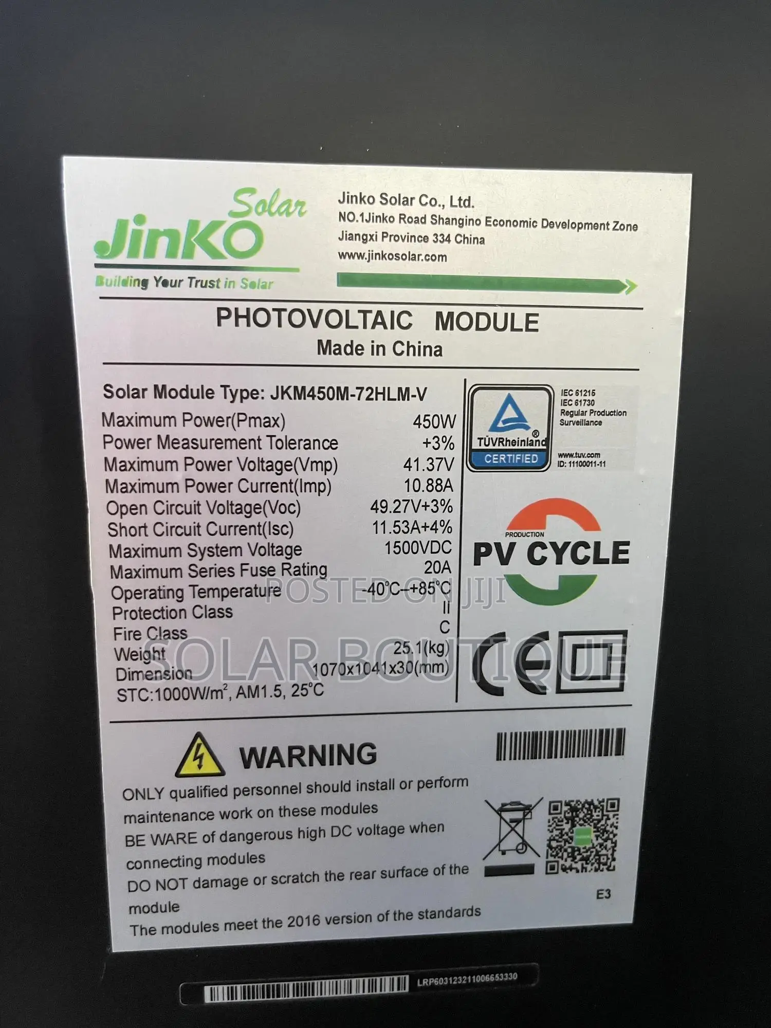 450w Half Cut Jinko Solar Panel