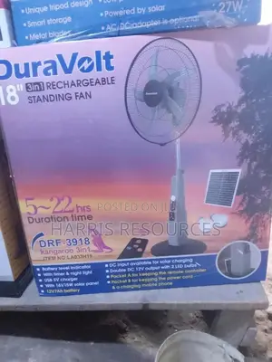 Rechargeable Standing Fan With Solar Panel- 18 Inches