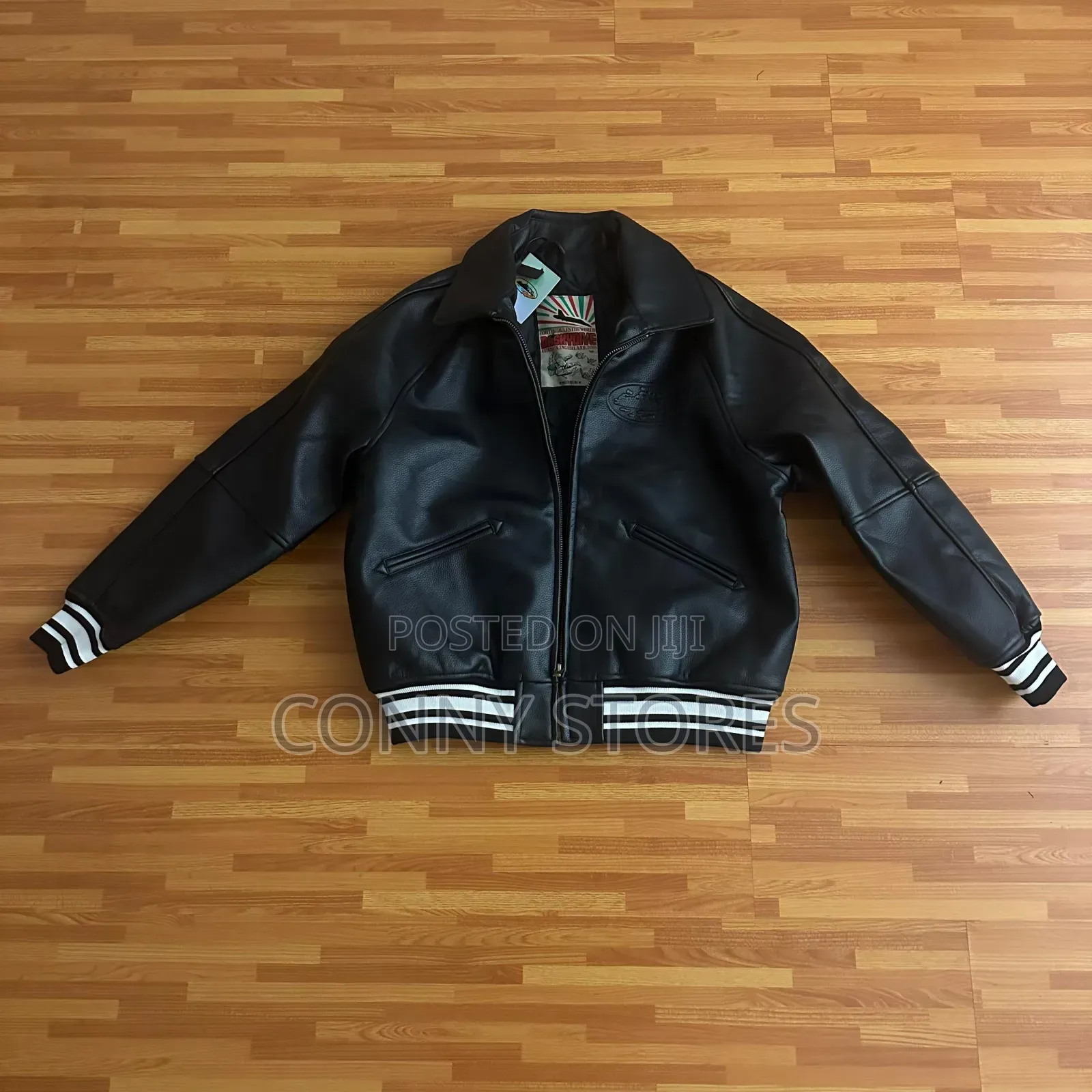 High Quality the Corteiz RTW Skydive Black Leather Jacket