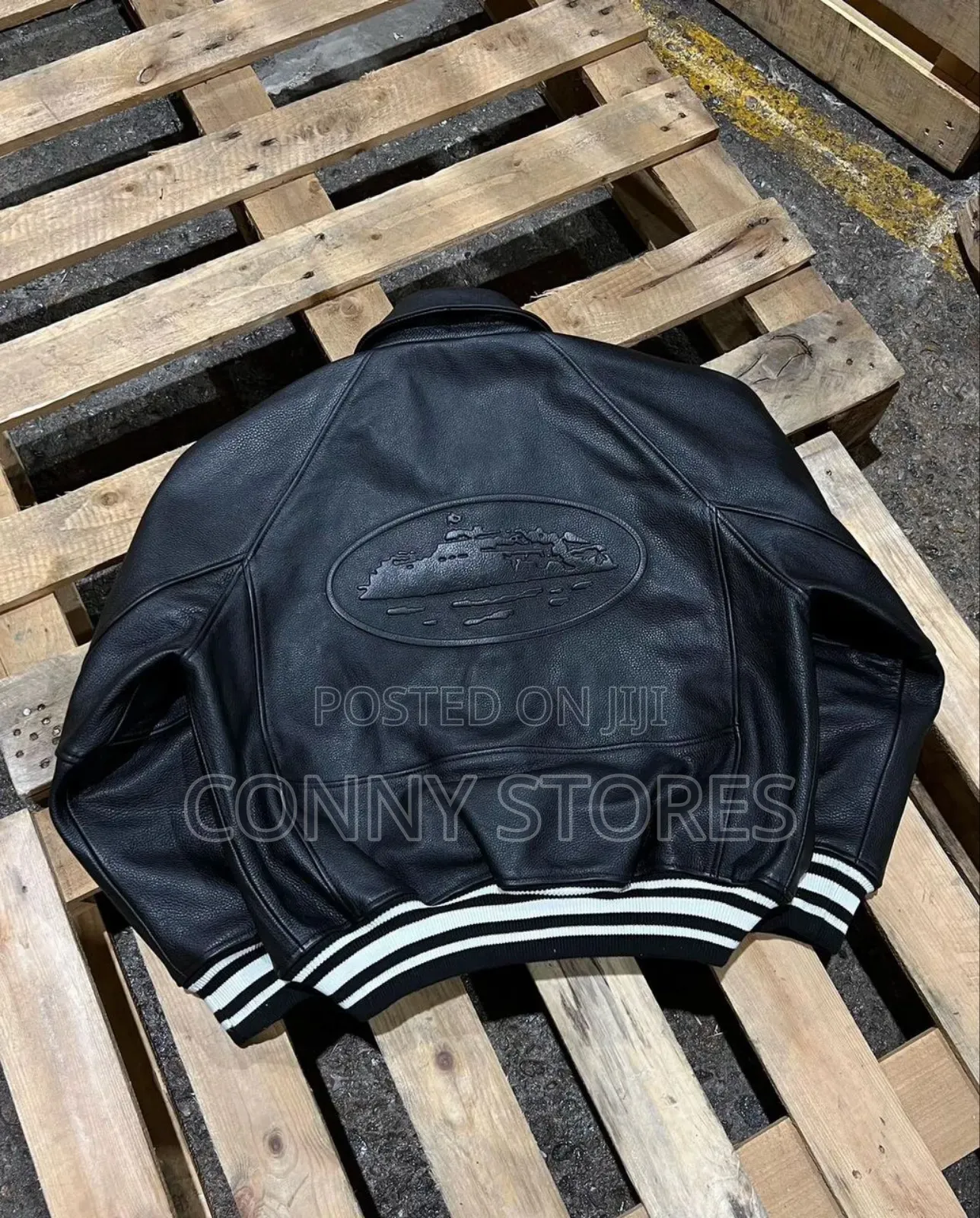 High Quality the Corteiz RTW Skydive Black Leather Jacket