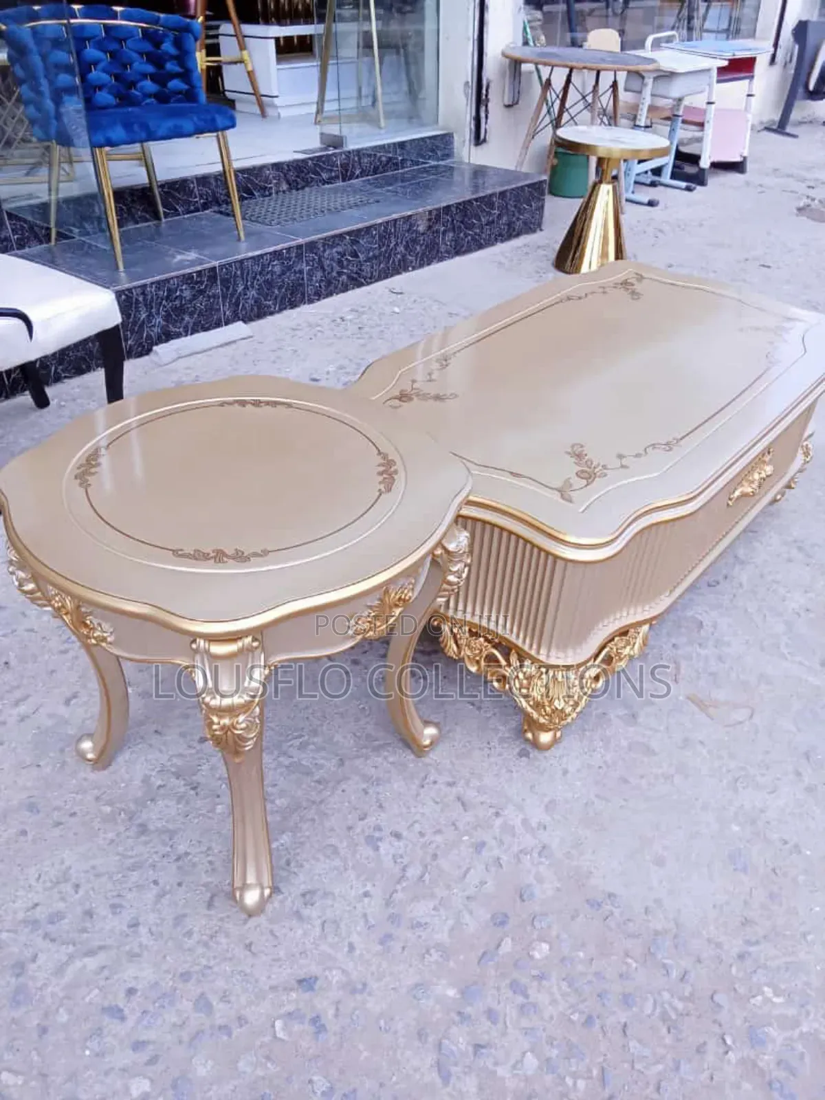 Golden Royal Table With 2 Side Table