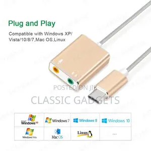 External Type USB C Sound Card For Macbook 3.5mm Audio Jack