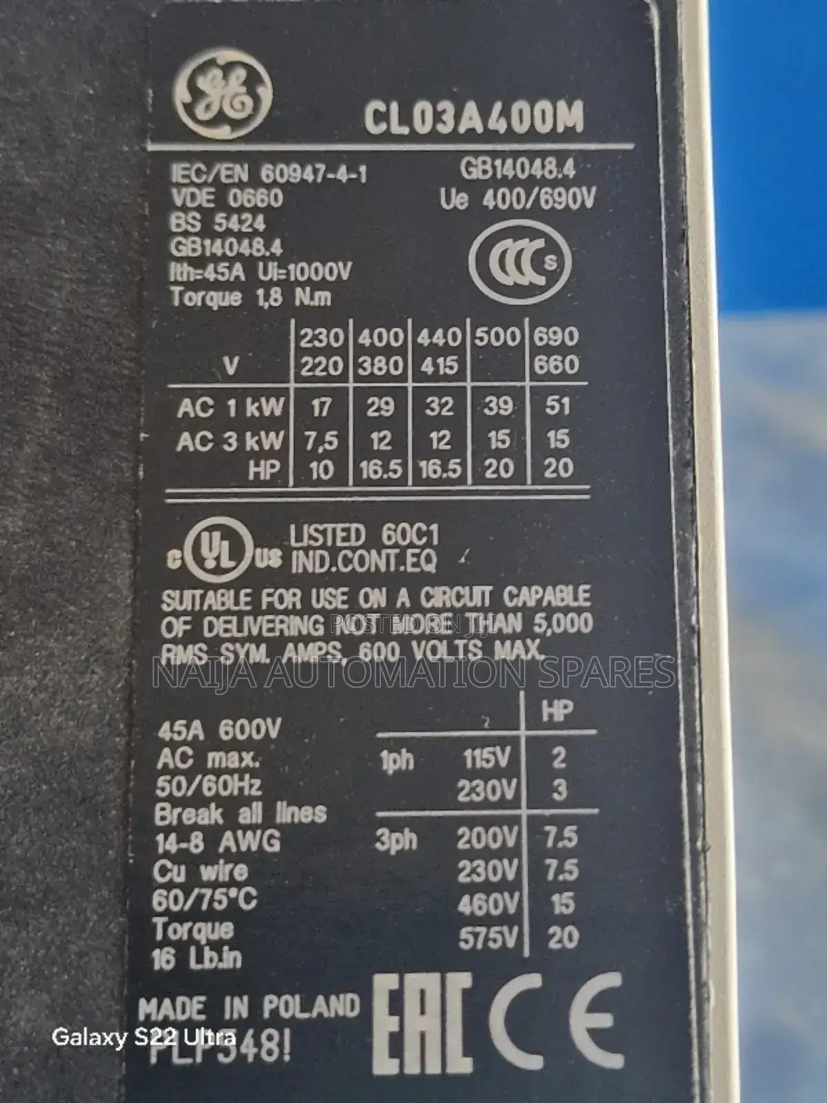 GE AC Contactor Cl03a400m