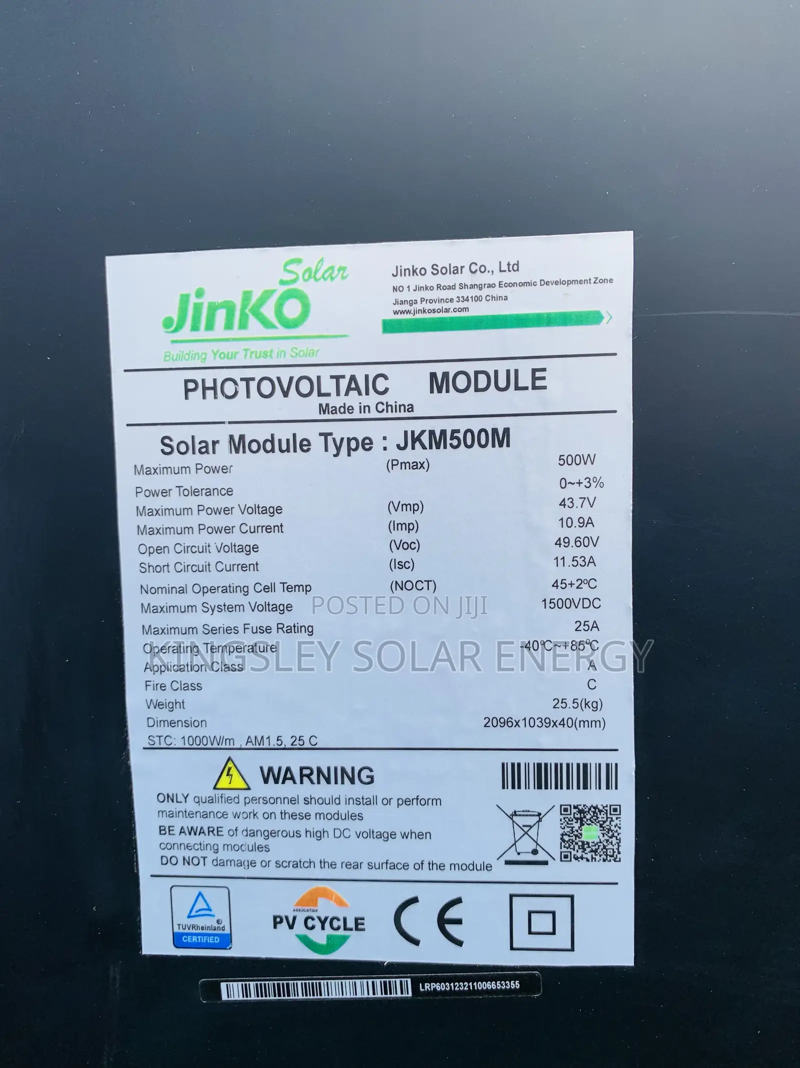 Jinko Solar Panel (Halfcut) 500watts