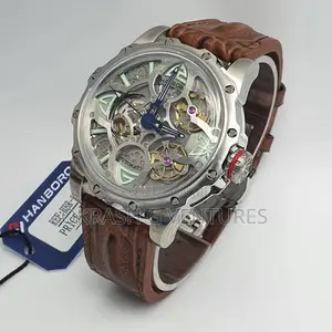 HANBORO Automatic Silver Leather Strap Watch
