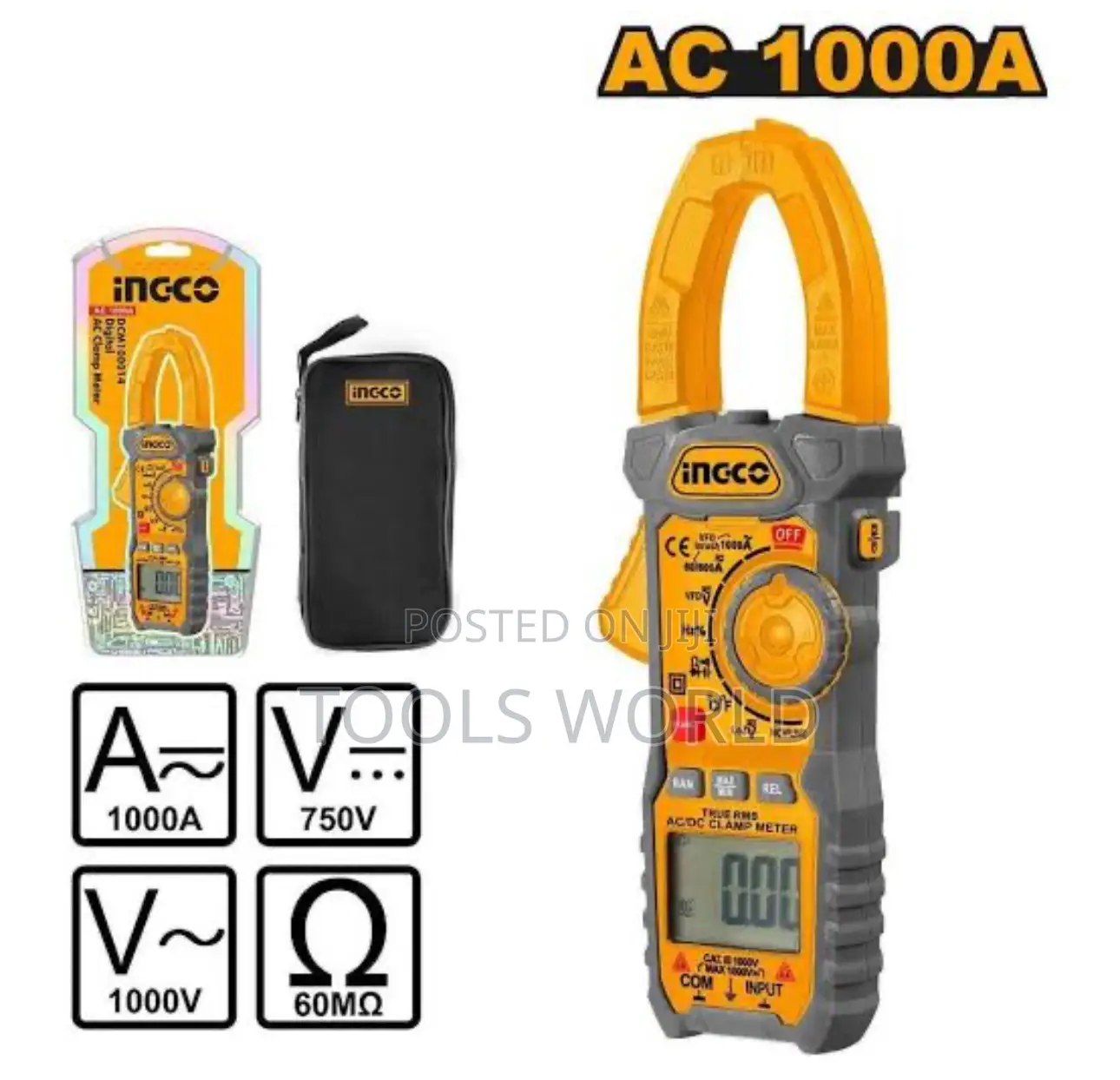 Ingco Digital Ac Clamp Meter 60mω 1000a Dcm100014