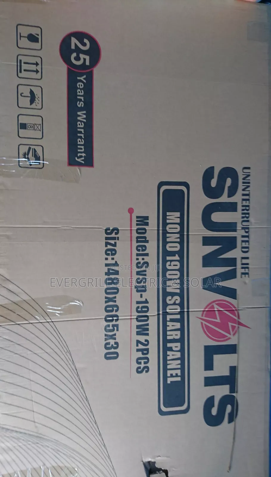 Sunvolts 190 Watt Solar Panel 36 Cells