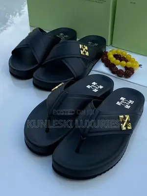 Original Off-White Men Leather Slippers Collections