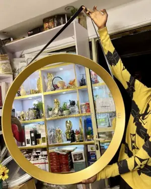 Round Golden Mirror With Big Belt Handle