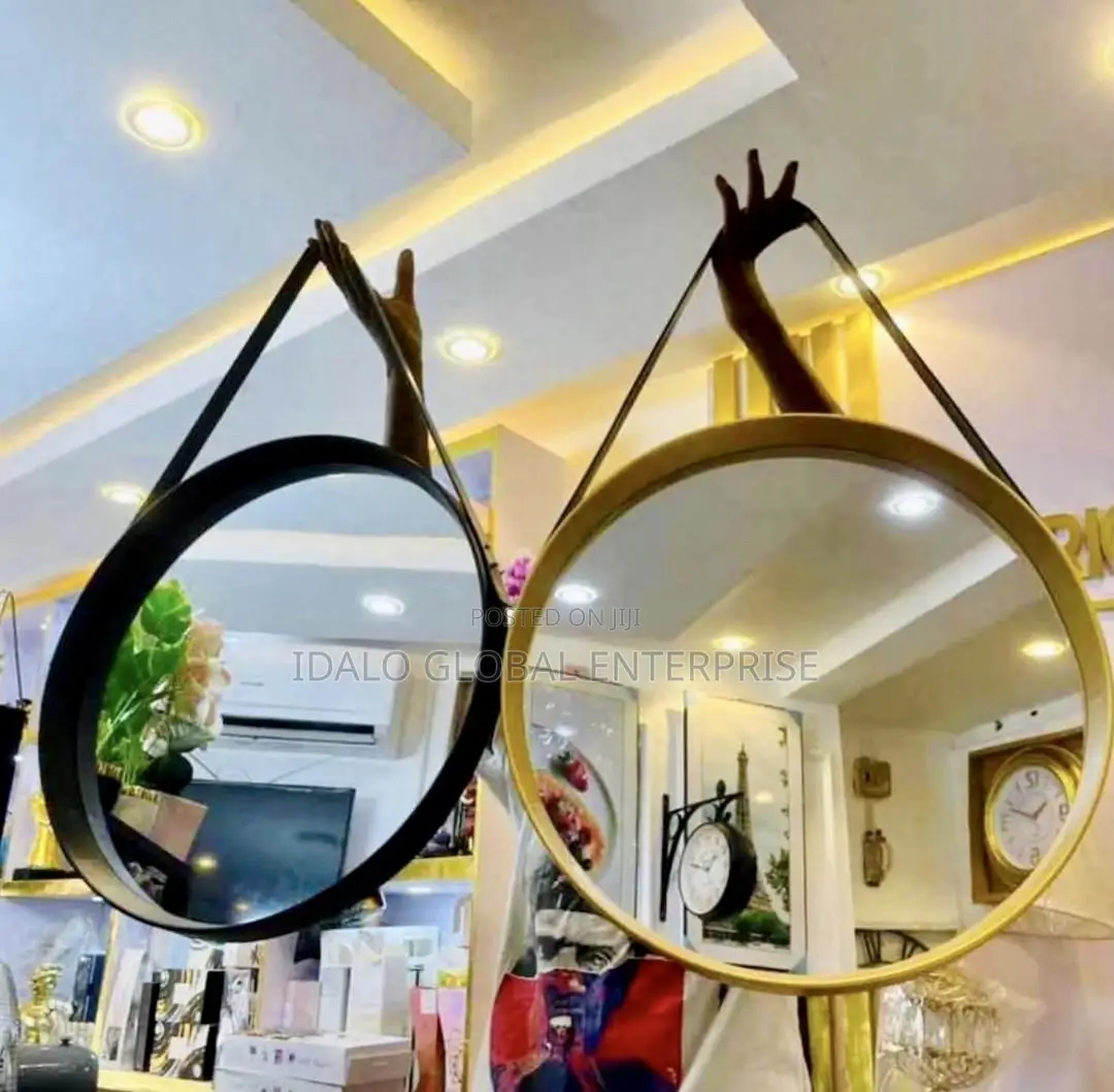 Round Golden Mirror With Big Belt Handle