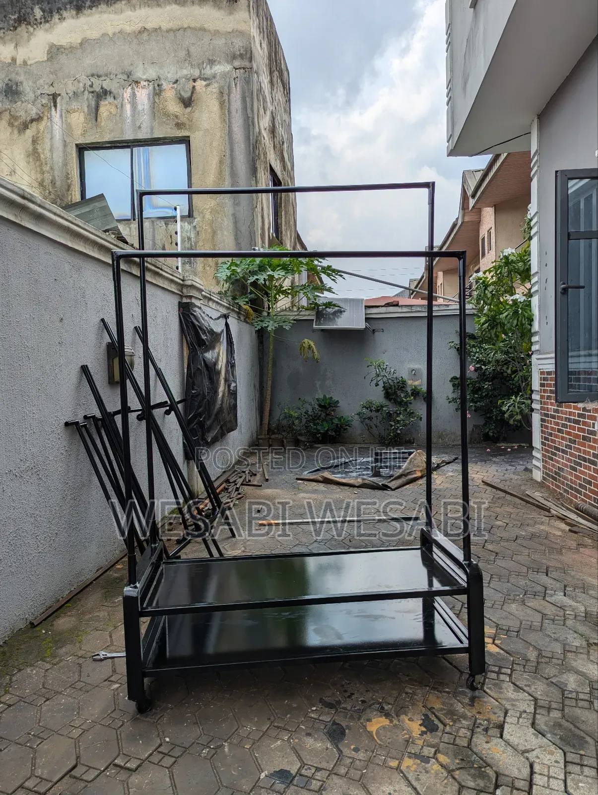 Double Pole Hanger With Double Wooden Base