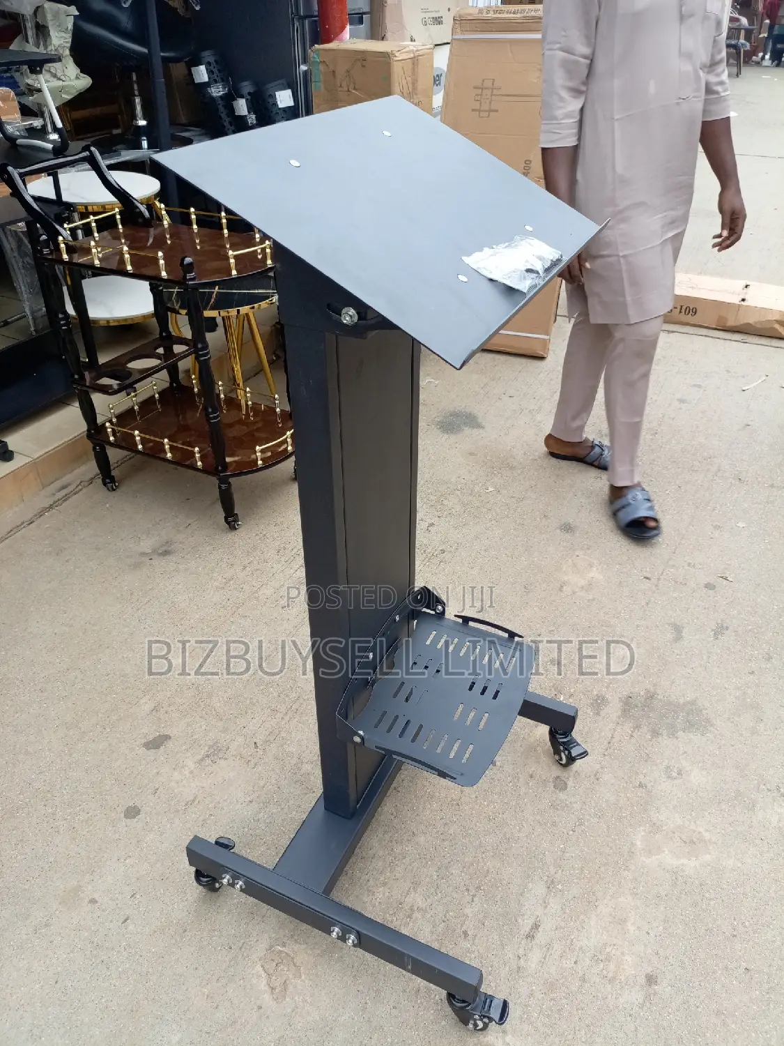 Metal Pulpit With Moveable Tires.