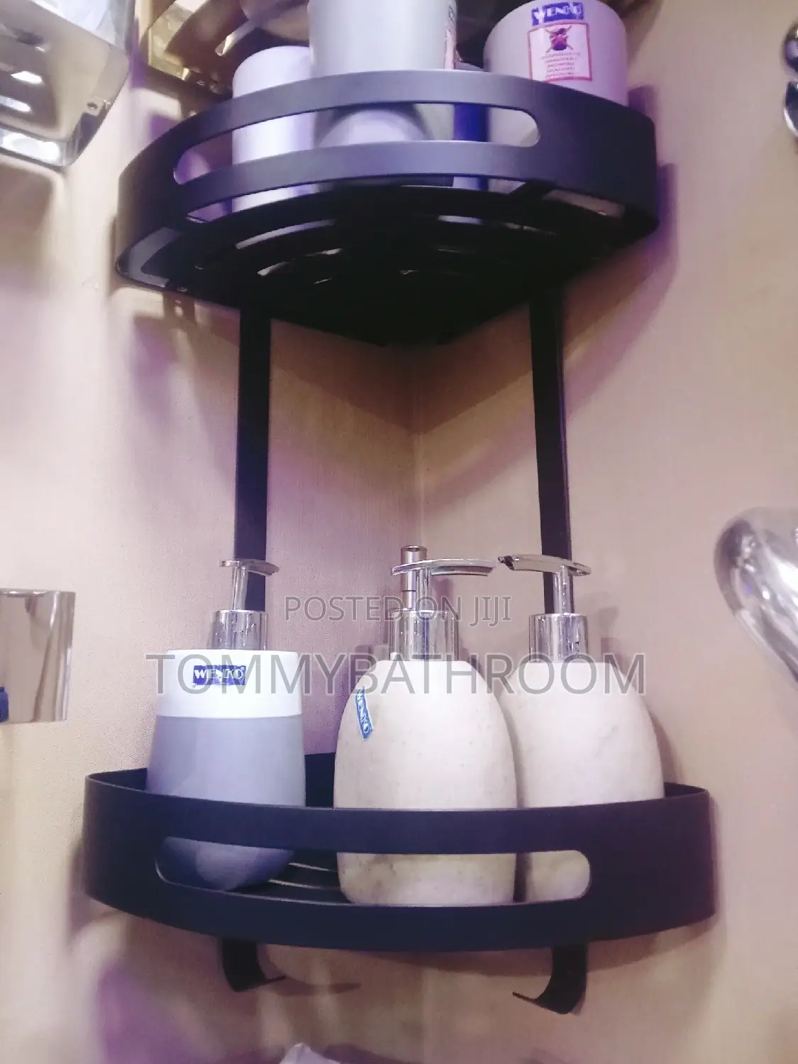 Black Corner Shelf Double Shelf