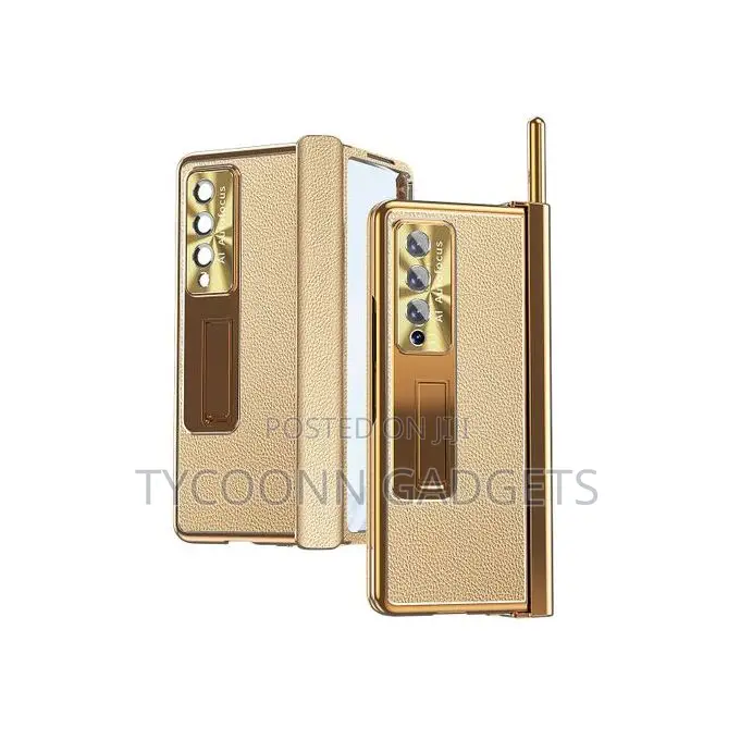 Samsung Z Fold 4 Leather Stand Case With Screen Protector