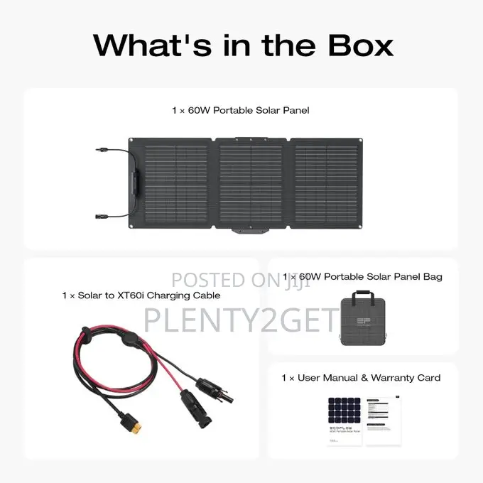 Ecoflow 60w Portable Solar Panel, Foldable Durable, Comple