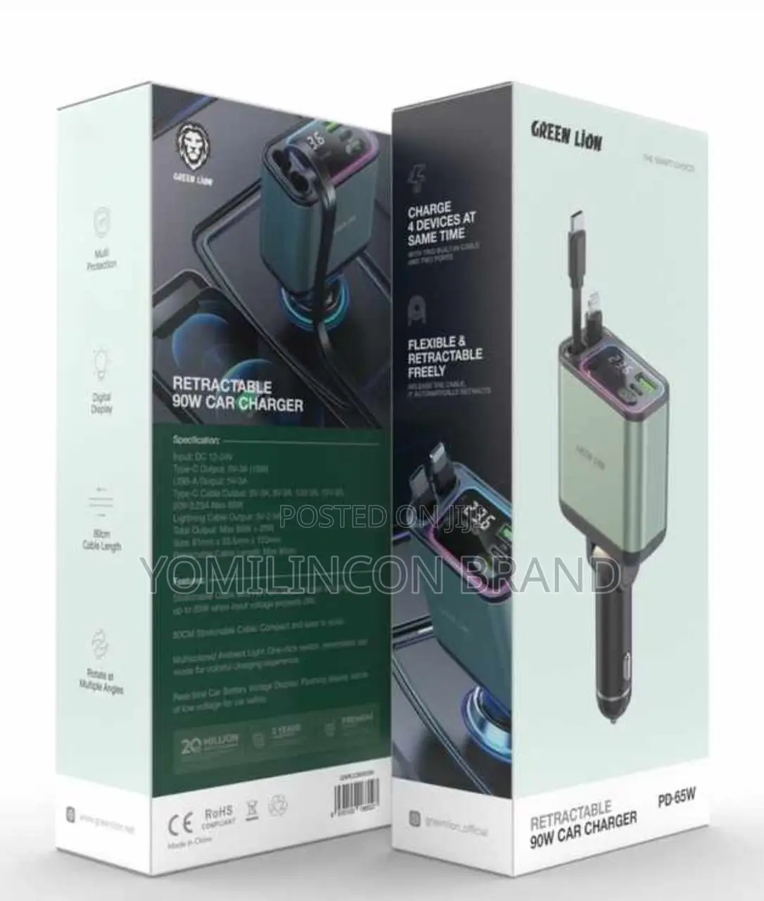 Green Lion Retraceable 90watt Car Charger