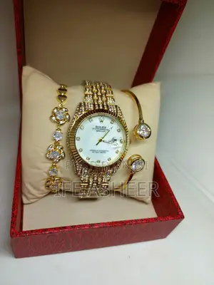 Ladies Rolex Iced Watch With Two Bracelets - Gold
