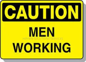 Caution Men At Work Sign - Yellow Reflective