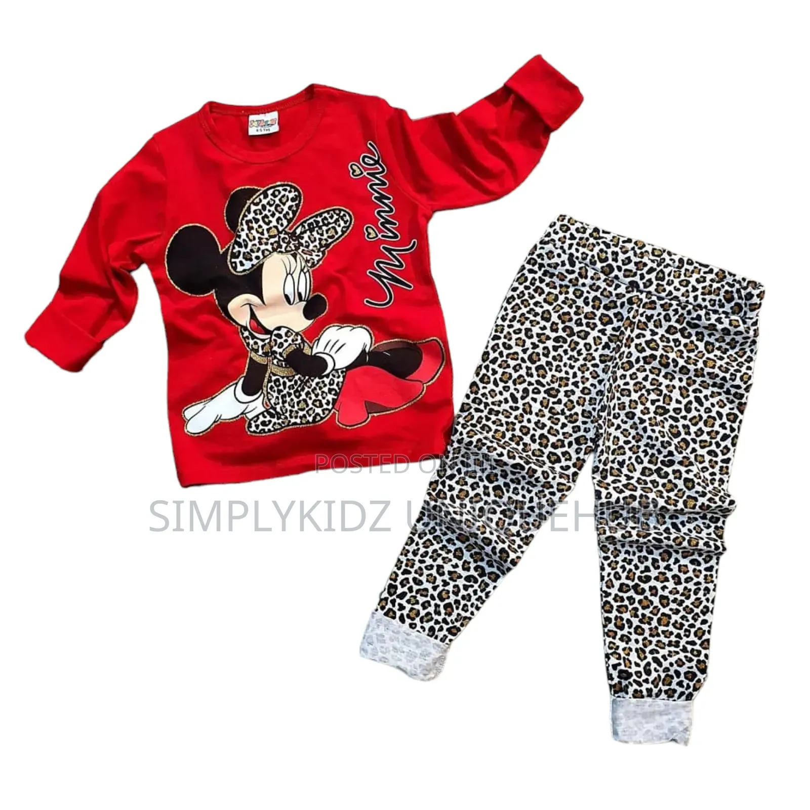 2pc Minnie Mouse Cotton Top and Leopard Print Pant Sets