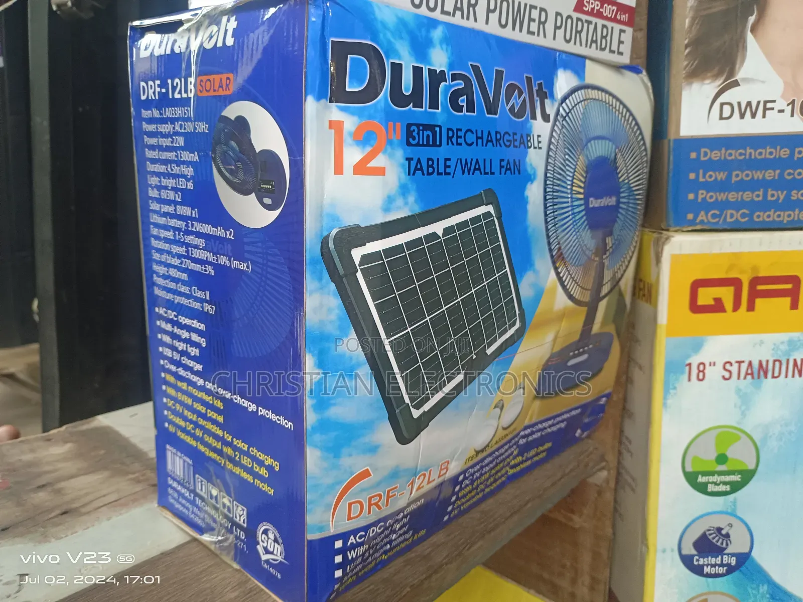Duravolt 12" 3in1 Solar Table Fan