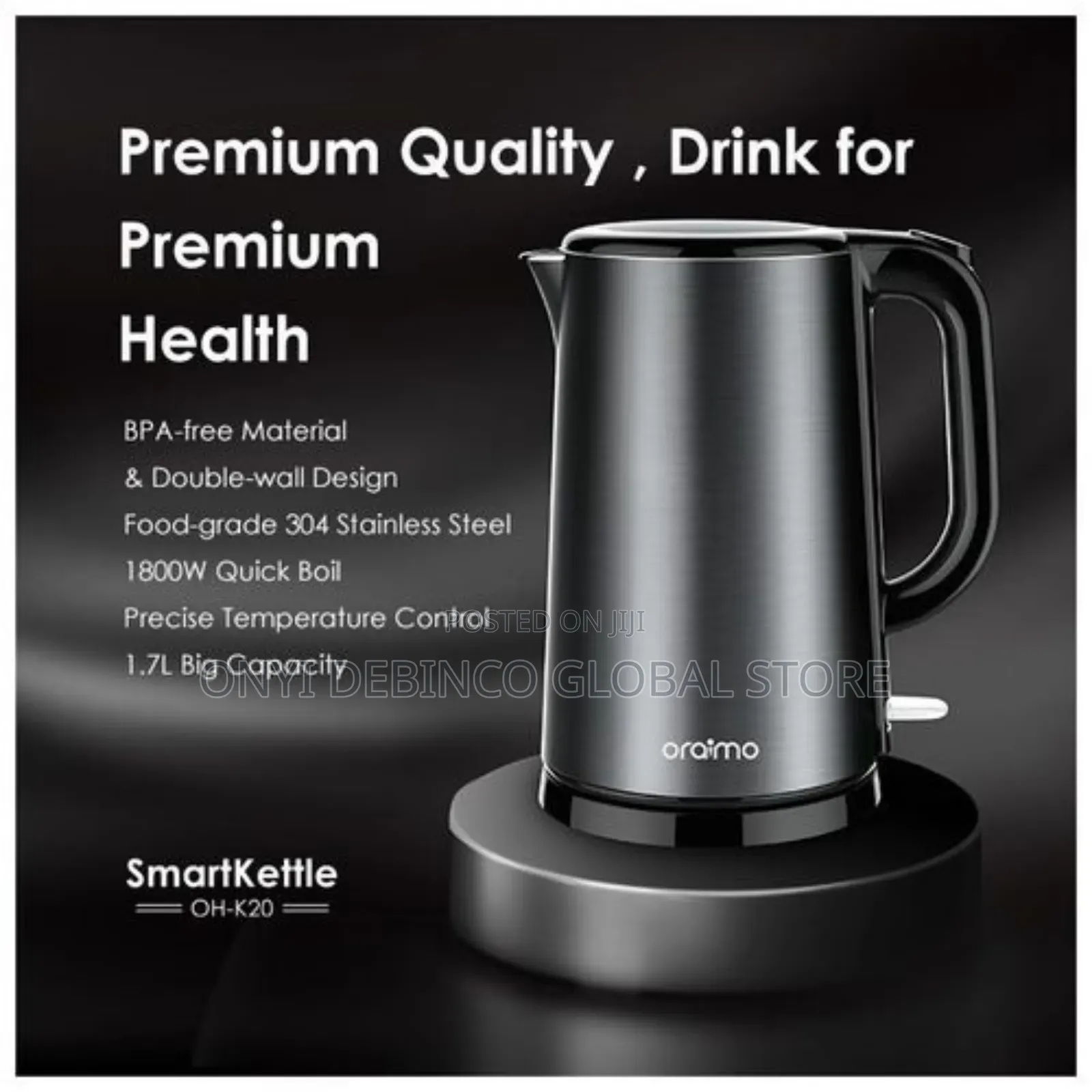Oraimo High Quality 1.7L Big Capacity Stainless Smart Kettle