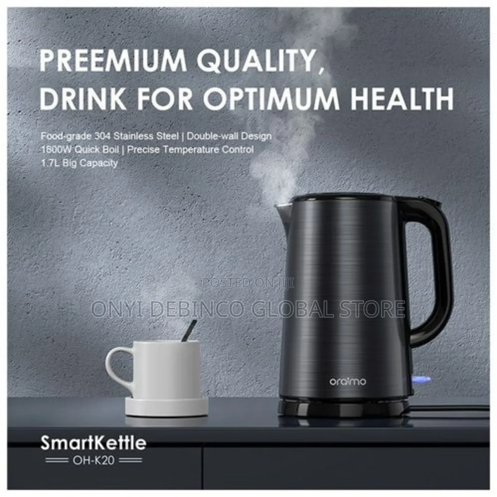 Oraimo High Quality 1.7L Big Capacity Stainless Smart Kettle