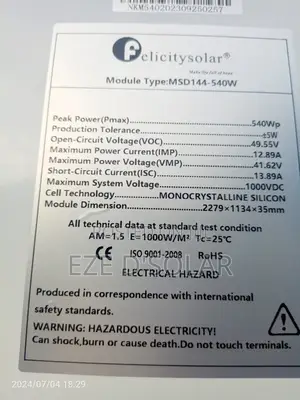 Felicity Solar Panel 540w