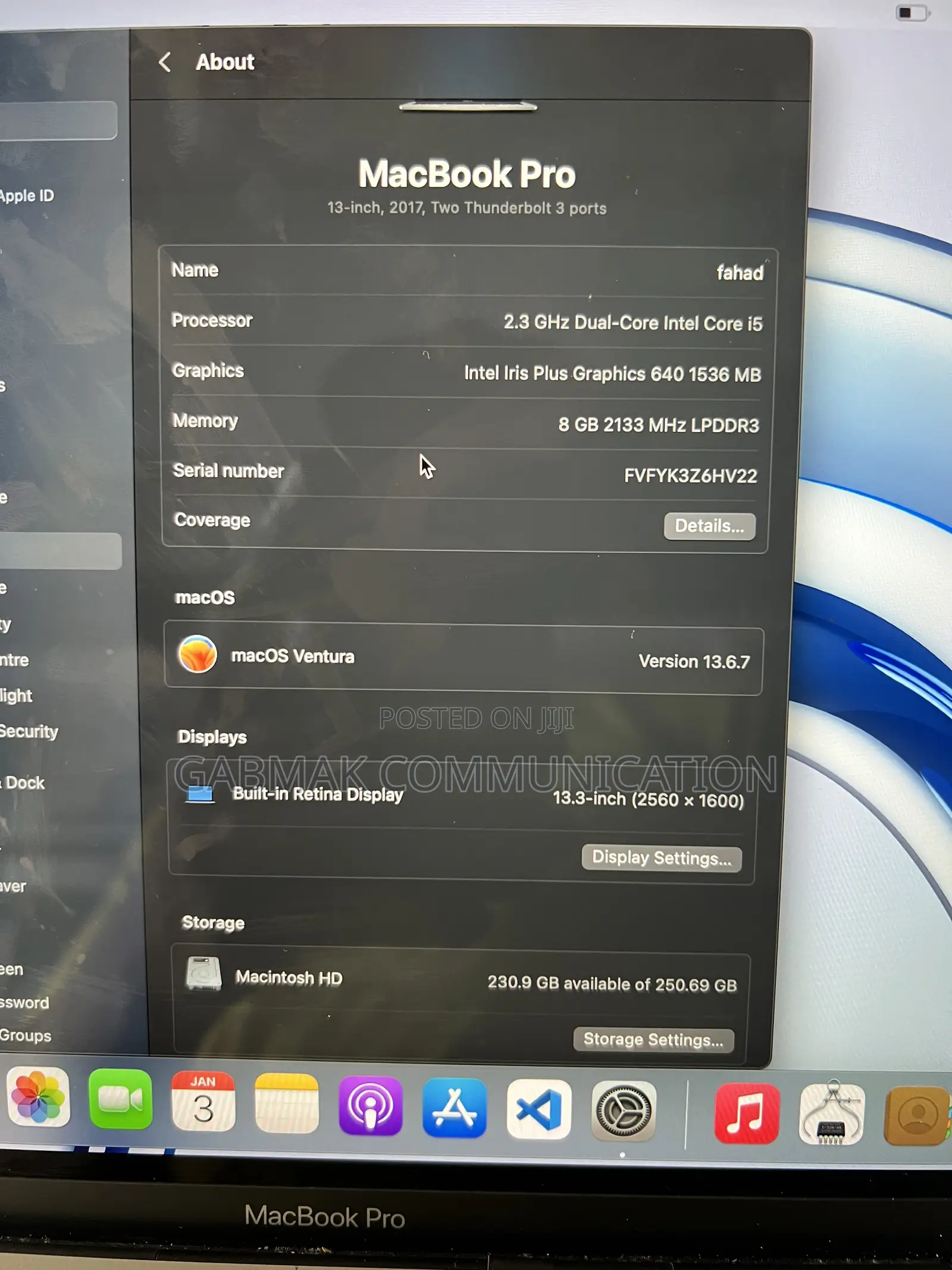 Laptop Apple MacBook Pro 2017 8GB Intel Core I5 SSD 256GB