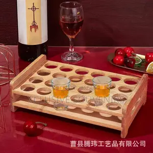 Bamboo Wooden Bar Accessories Shot Glass Display 24 Holes