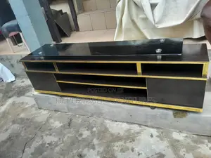 6ft Television Stand With Doors and Glass Top