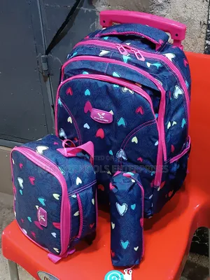 Set of 3 in 1 Blue and Pink Stock Trolley School Bag