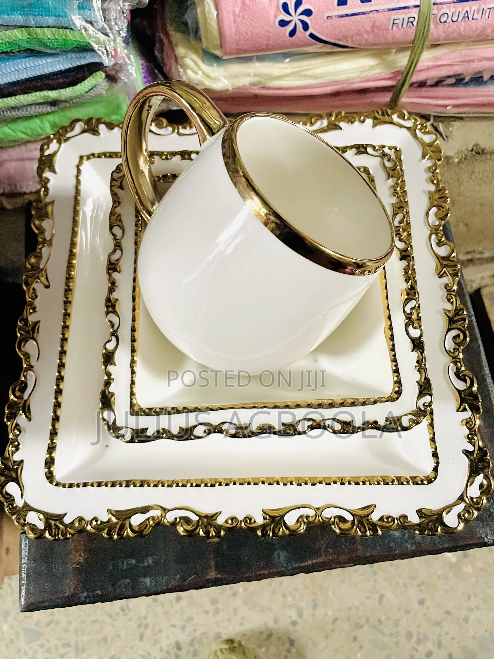 3PCS Luxury White and Gold Plated Plate