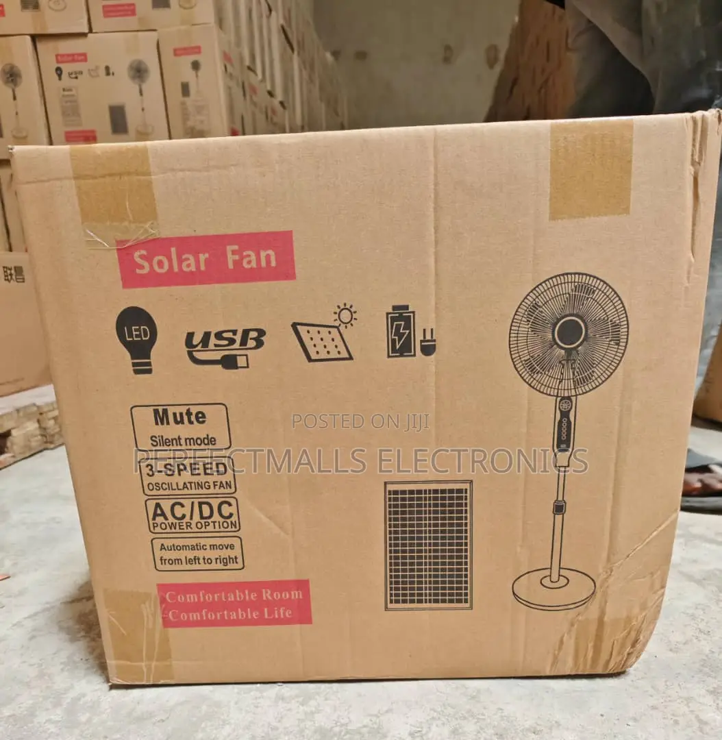 16" Solar AC/DC Rechargeable Standing Fan With Panel