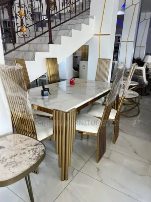 Six Seater Marble and Steel Dining Set