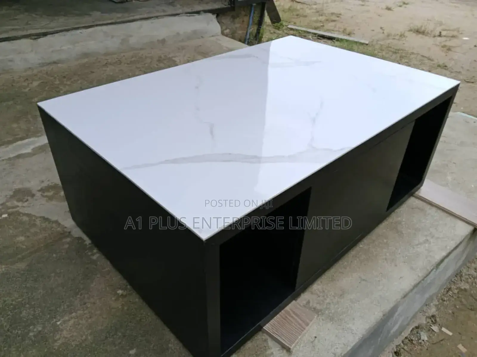 Black Centre Table With Marble Sheet Top