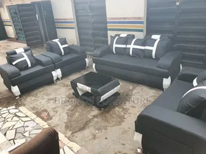 Photo - Black Leather 7seater Sofe With Center Table