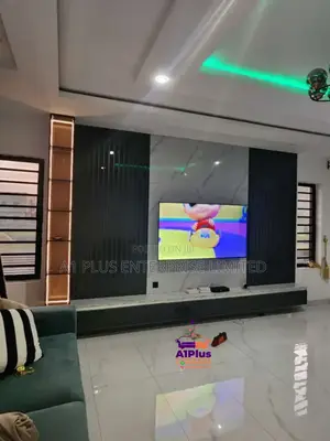 Dark And Light Grey Tv Cladding With Illuminated Decor Box