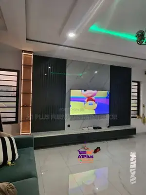 Dark And Light Grey Tv Cladding With Illuminated Decor Box