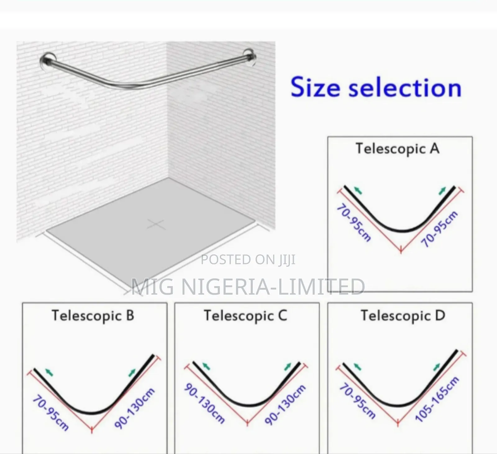 Curve Shape,C Shape Shower Curtain Rod 90cmx90cm 2pc Pack
