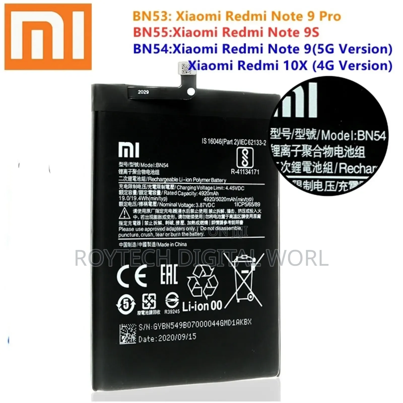 Xiaomi Redmi Note 9, Note 10, 10 Pro, 12C, 10C, 9A Battery