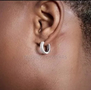 925 Sterling Silver VVS Moissanite Hoop Earrings With Gra Cert.