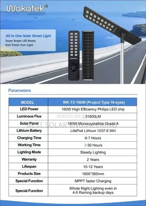 160w Wakatek Solar Street Light (16eye)