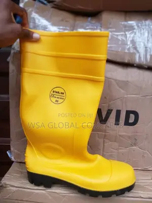 Long Safety Yellow Rain Boots Iron Toe Cap